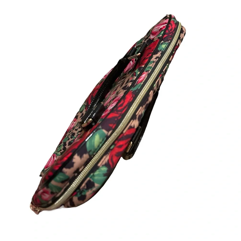 Betsey Johnson Red and Black Laptop Bag with Bold Roses Design No Strap